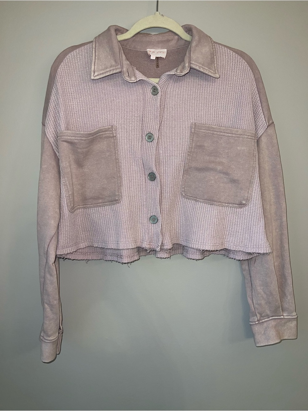 Entro Mauve Pink Waffle Knit Cropped Shacket Jacket, Sz Medium